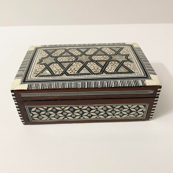 Vintage Wooden Jewelry Box Micro Mosaic Unmarked - Picture 1 of 16